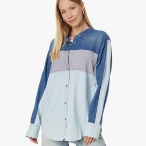 We The Free Blue Multi-Tone Button Down Shirt